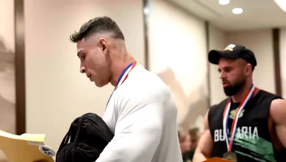 Ramon Dino na pesagem do Mr. Olympia — Foto: Reprodução/Olympia TV