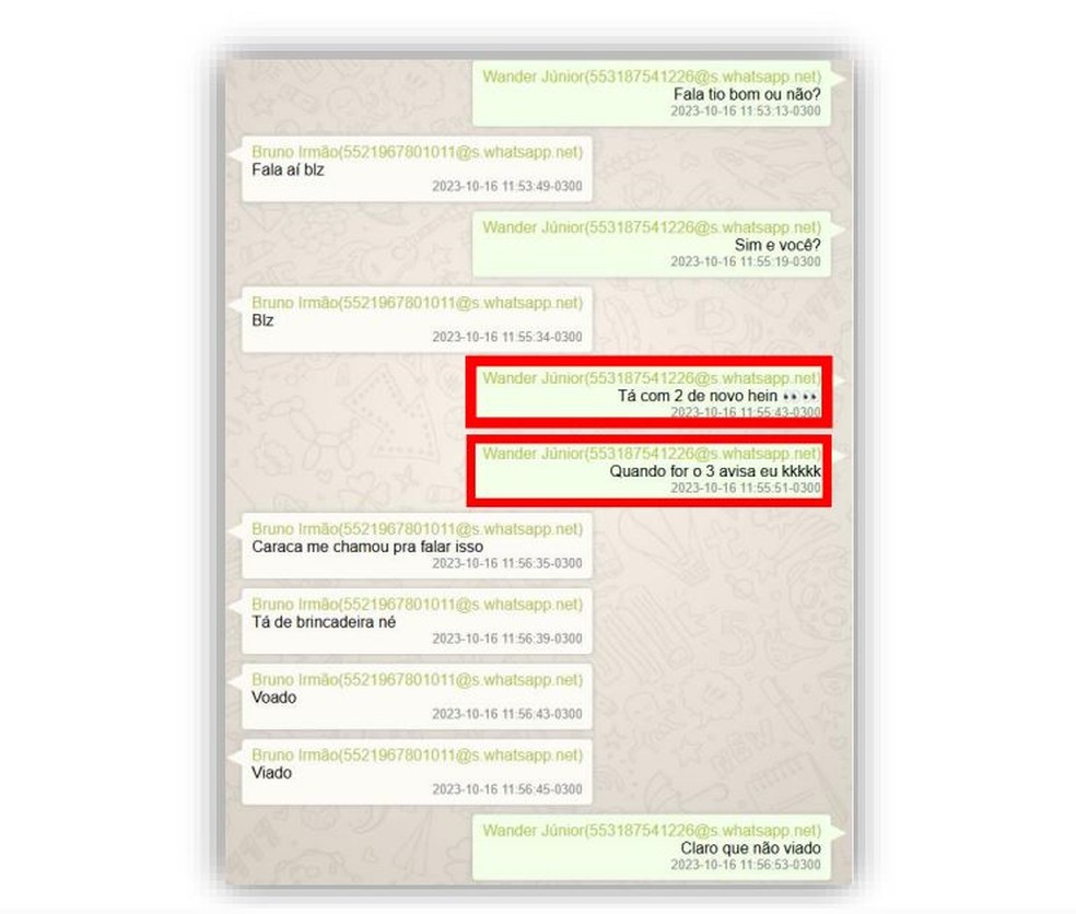 Print de conversa de Bruno Henrique, do Flamengo, no relatório da Polícia Federal — Foto: ge