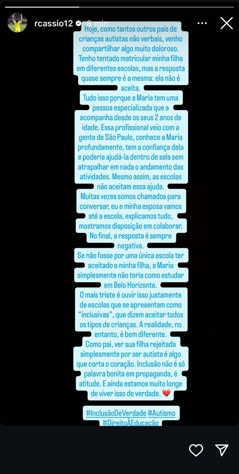 Cássio faz desabafo em rede social — Foto: Reprodução/Internet