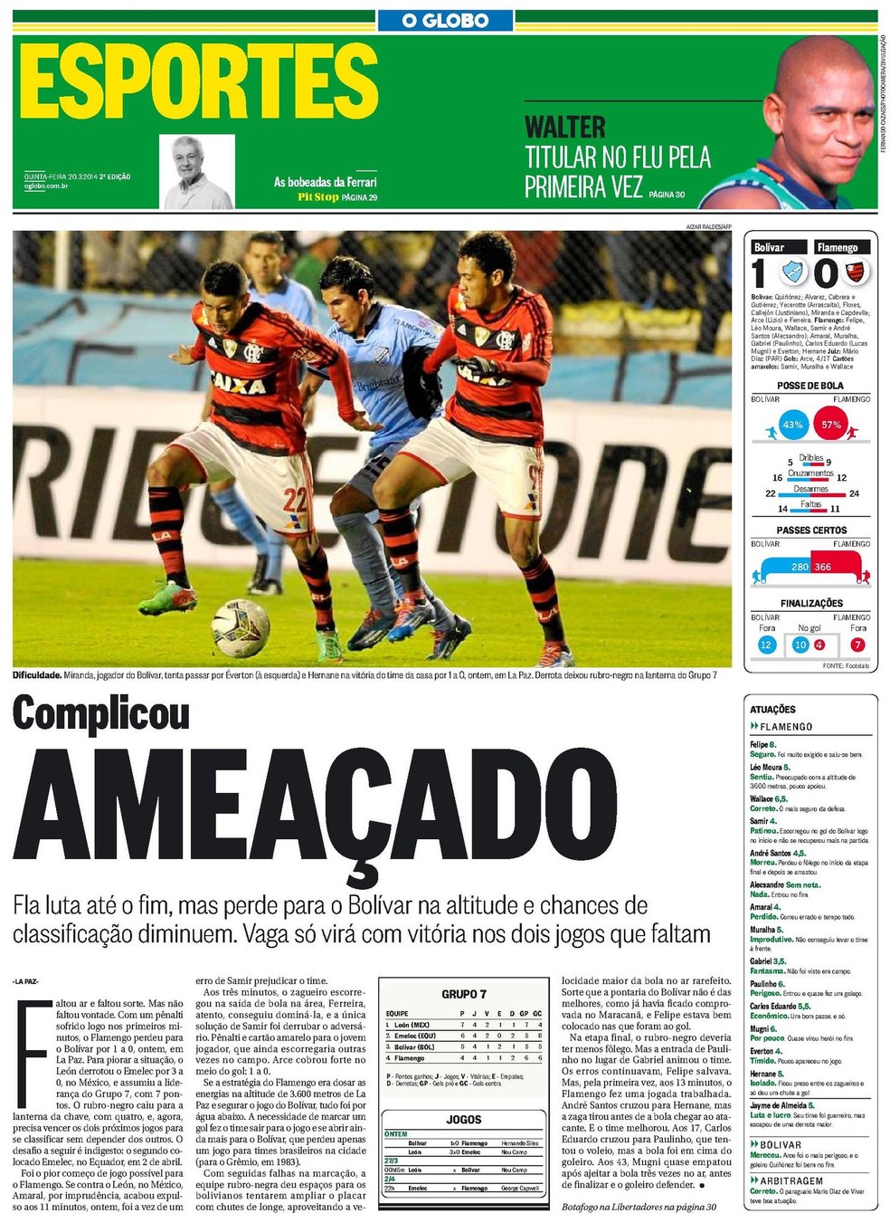 Bolvar x Flamengo na Libertadores de 2014  Foto: Reproduo / O Globo