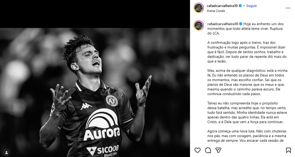 Carvalheira lamenta lesão nas redes sociais