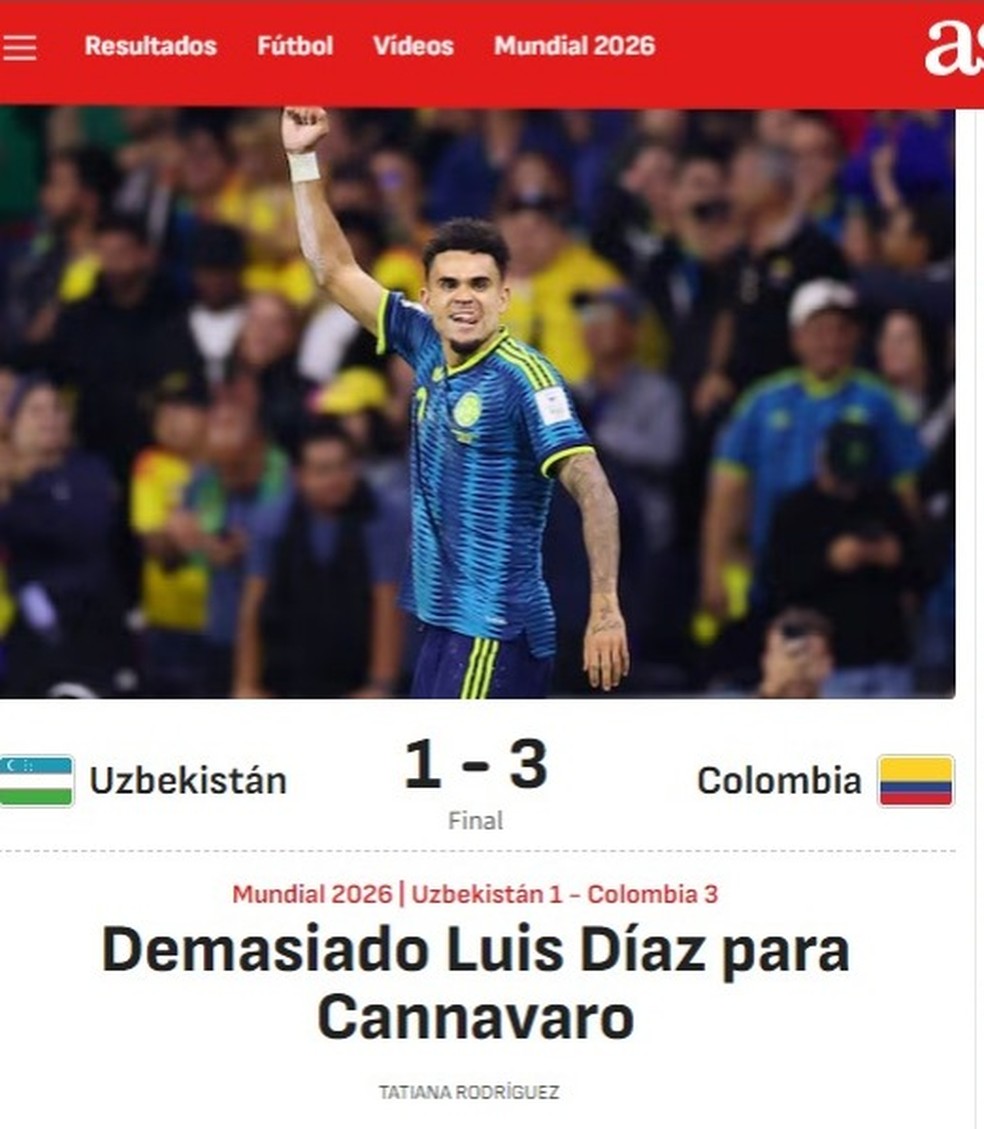 Jornais destacam a atuação de Luis Díaz — reprodução