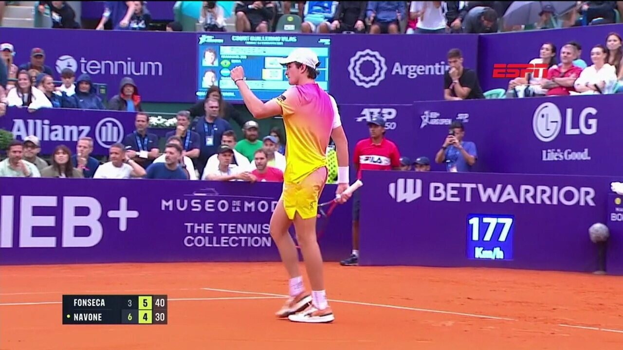 Com virada espetacular, João Fonseca bate Navone e avança às semis em Buenos Aires