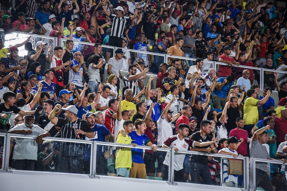Torcida roraimense vibra durante duelo entre São Raimundo-RR e Cuiabá — Foto: Hélio Garcias/São Raimundo-RR