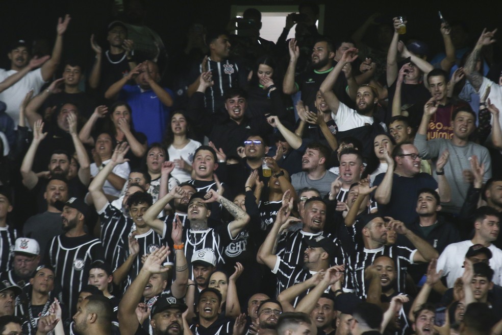 Torcida do Corinthians em partida contra o Grêmio pela Copa do Brasil — Foto: Gabriel Machado/AGIF