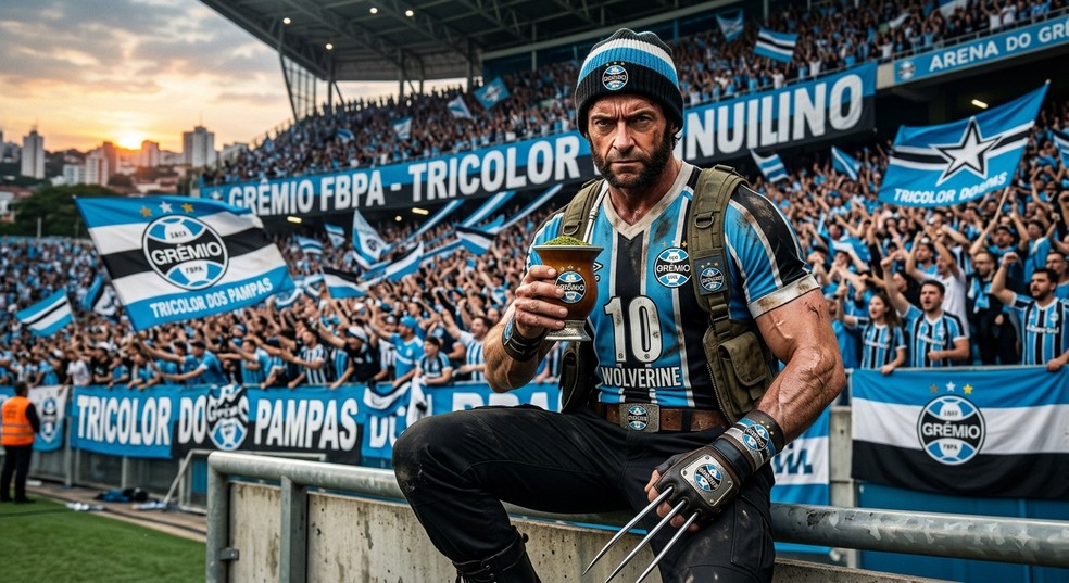 Personagem Wolverine associado ao Grêmio em montagem feita por IA — Foto: Montagem feita por IA