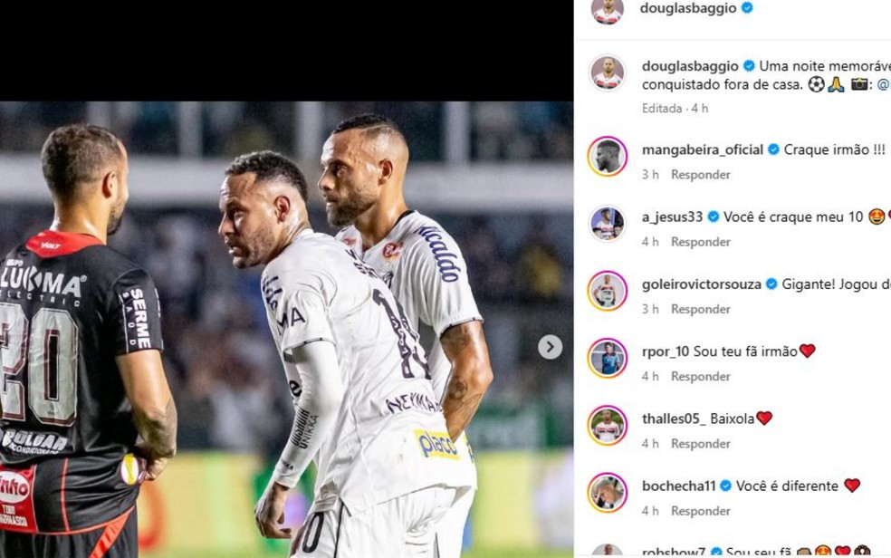 Douglas Baggio, atacante do Botafogo-SP, posta foto com Neymar — Foto: Reprodução/Instagram