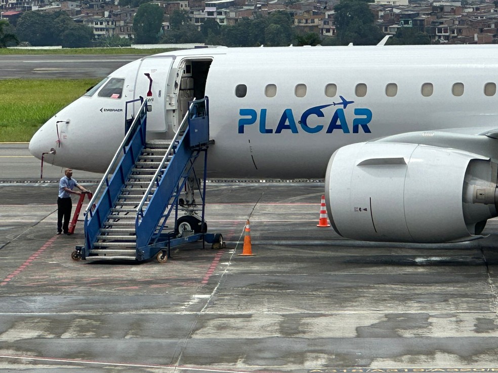 Avião de Leila Pereira com o Palmeiras na Colômbia — Foto: Emilio Botta