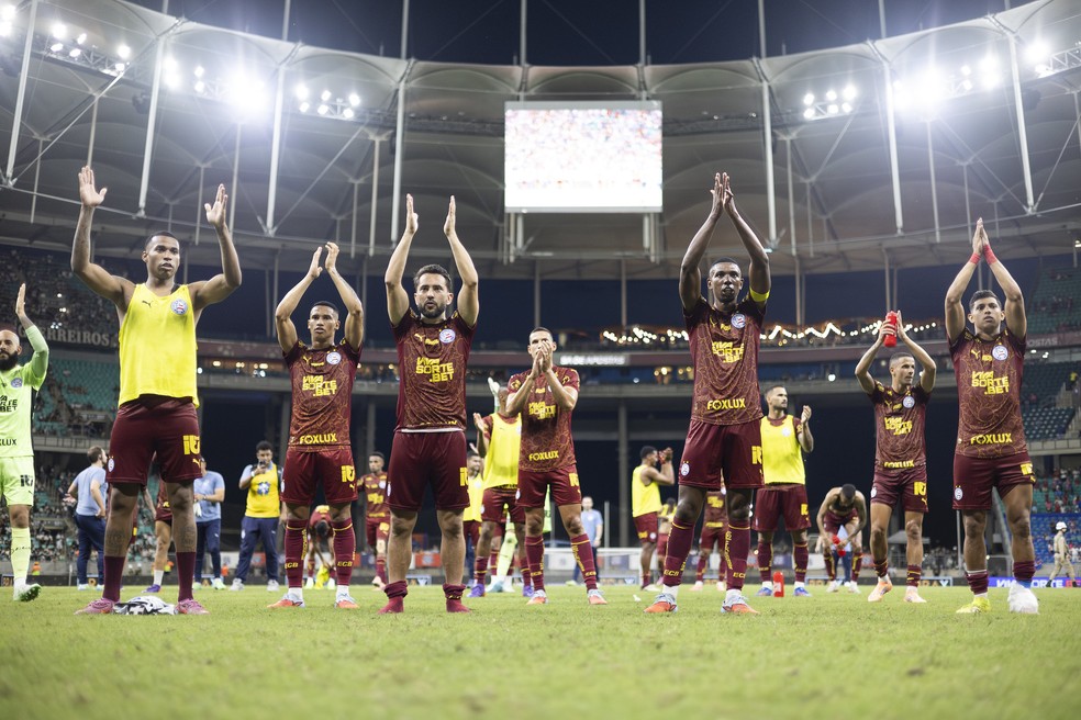 Jogadores do Bahia comemoram resultado — Foto: Rafael Rodrigues / EC Bahia