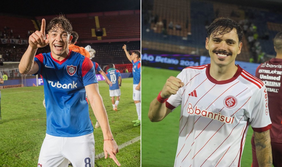 Agust�n Giay e Maur�cio, jogadores que negociam com o Palmeiras � Foto: Montagem sobre fotos de Divulga��o San Lorenzo e Inter
