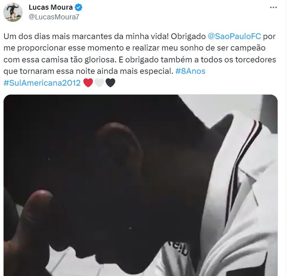 Lucas Moura relembra título da Sul-Americana  — Foto: Reprodução