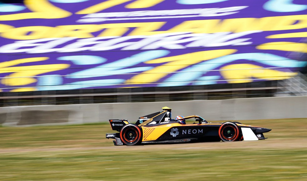 Carro da Neom Racing durante treino do E-Prix de Portland (EUA), em junho do ano passado — Foto: John Lamparski/Getty Images