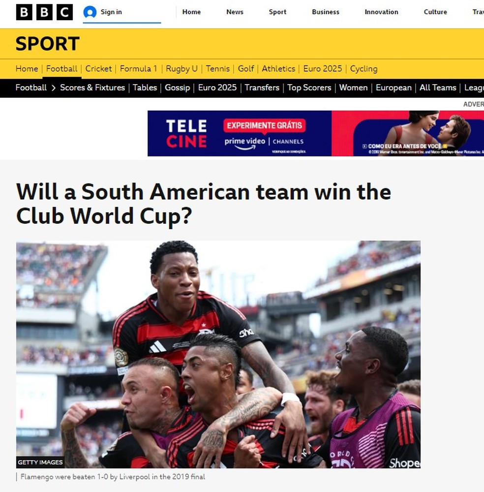 BBC de Londres repercute boa campanha dos times brasileiros — Foto: Reprodução/BBC