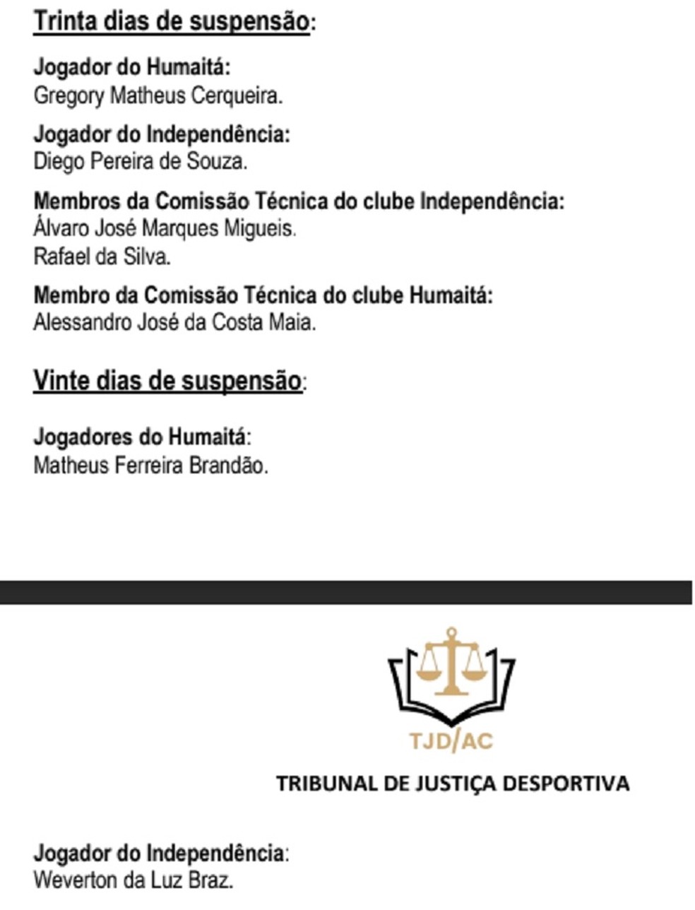 TJD-AC pune envolvidos em confusão generalizada em Humaitá 0 x 0 Independência — Foto: Divulgação/TJD-AC