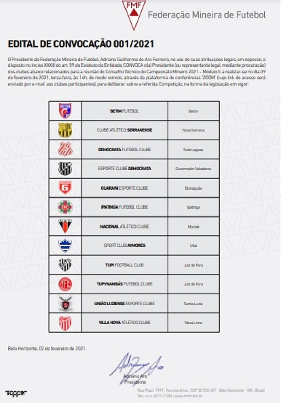 FMF divulga tabela da Segunda Divisão do Mineiro 2021; veja 1ª
