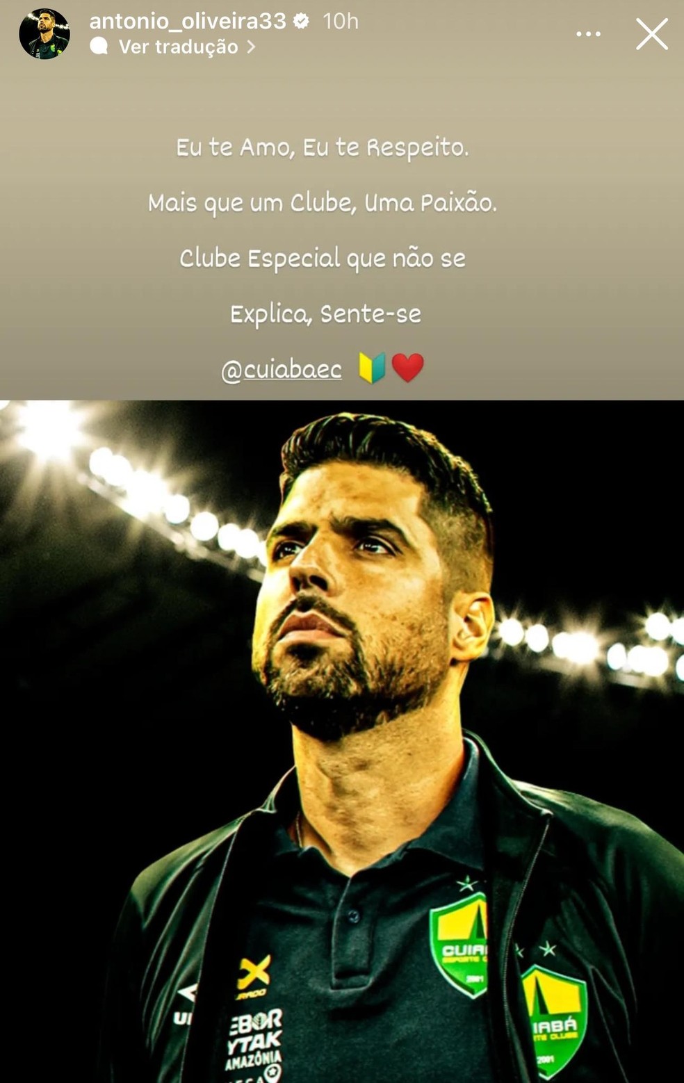 António Oliveira se declara ao Cuiabá nas redes sociais — Foto: Reprodução