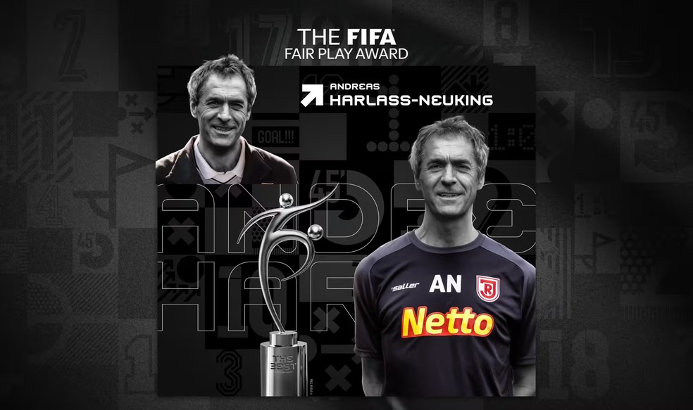 Harlass-Neuking, médico do Jahn Regensburg, da Alemanha, vence o prêmio Fifa Fair Play — Foto: Divulgação/Fifa