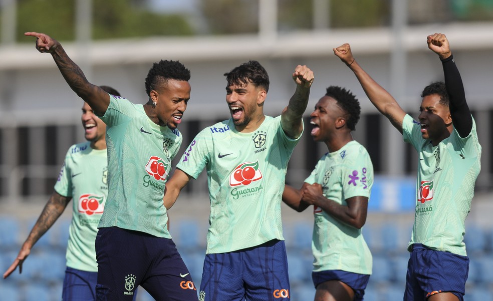 Éder Militão, Lucas Paquetá, Vini Jr e Rodrygo devem ser titulares da Seleção — Foto: Joilson Marconne / CBF