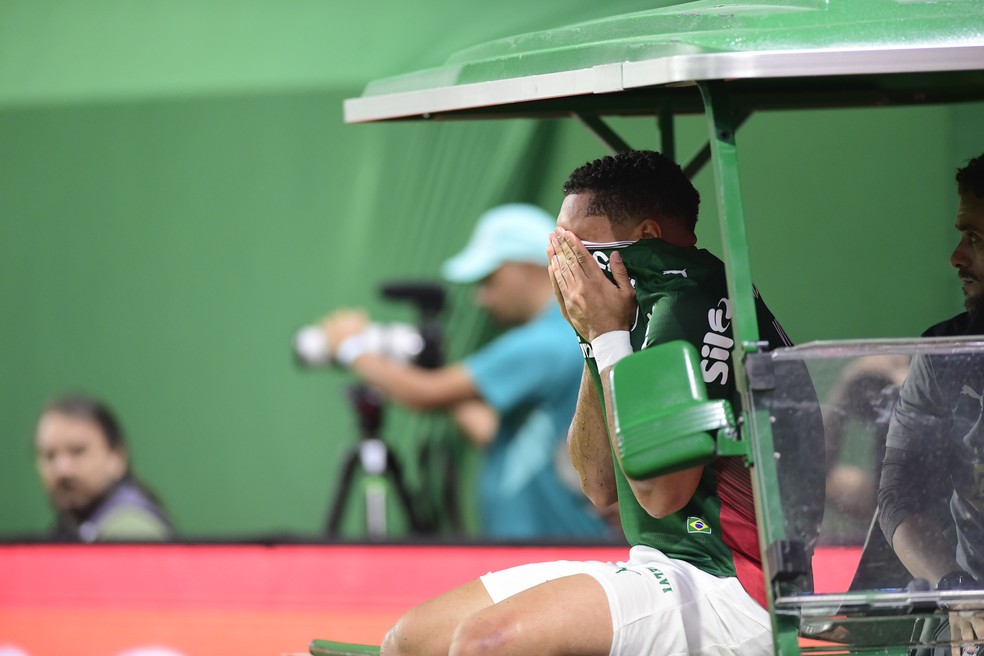 Vitor Roque sai machucado de Palmeiras x Jacuipense — Foto: Marcos Ribolli