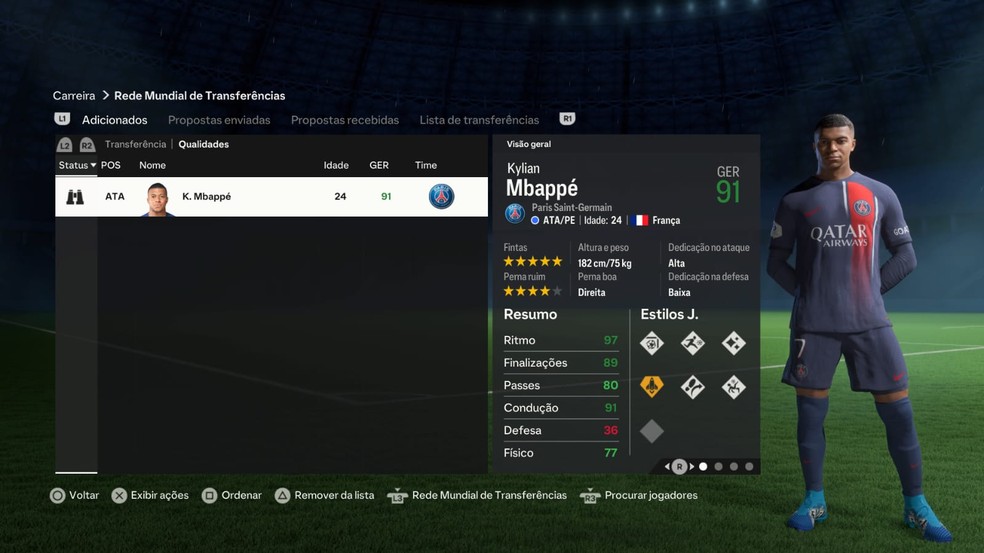 Mbappé no modo carreira do FC 24 — Foto: Reprodução/EA Sports