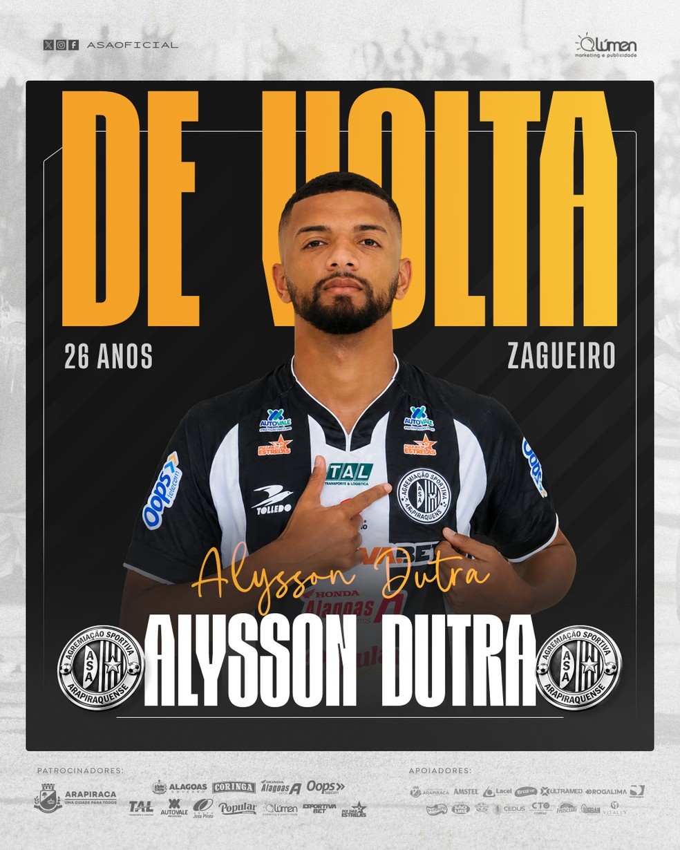 Alysson Dutra é contratado pelo ASA — Foto: ASCOM ASA