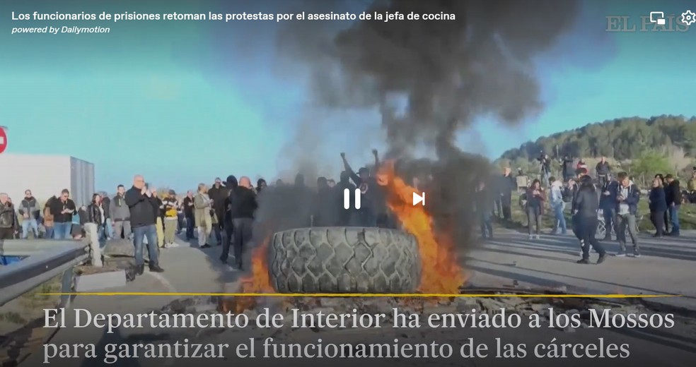 Protestos de funcionários da prisão Brians 2, onde Daniel Alves cumpre pena: crise carcerária atinge a Catalunha — Foto: Reprodução/El País