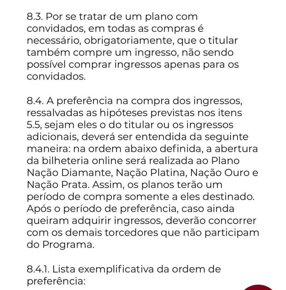 Novos termos de uso e política de privacidade do sócio torcedor do Flamengo — Foto: Reprodução