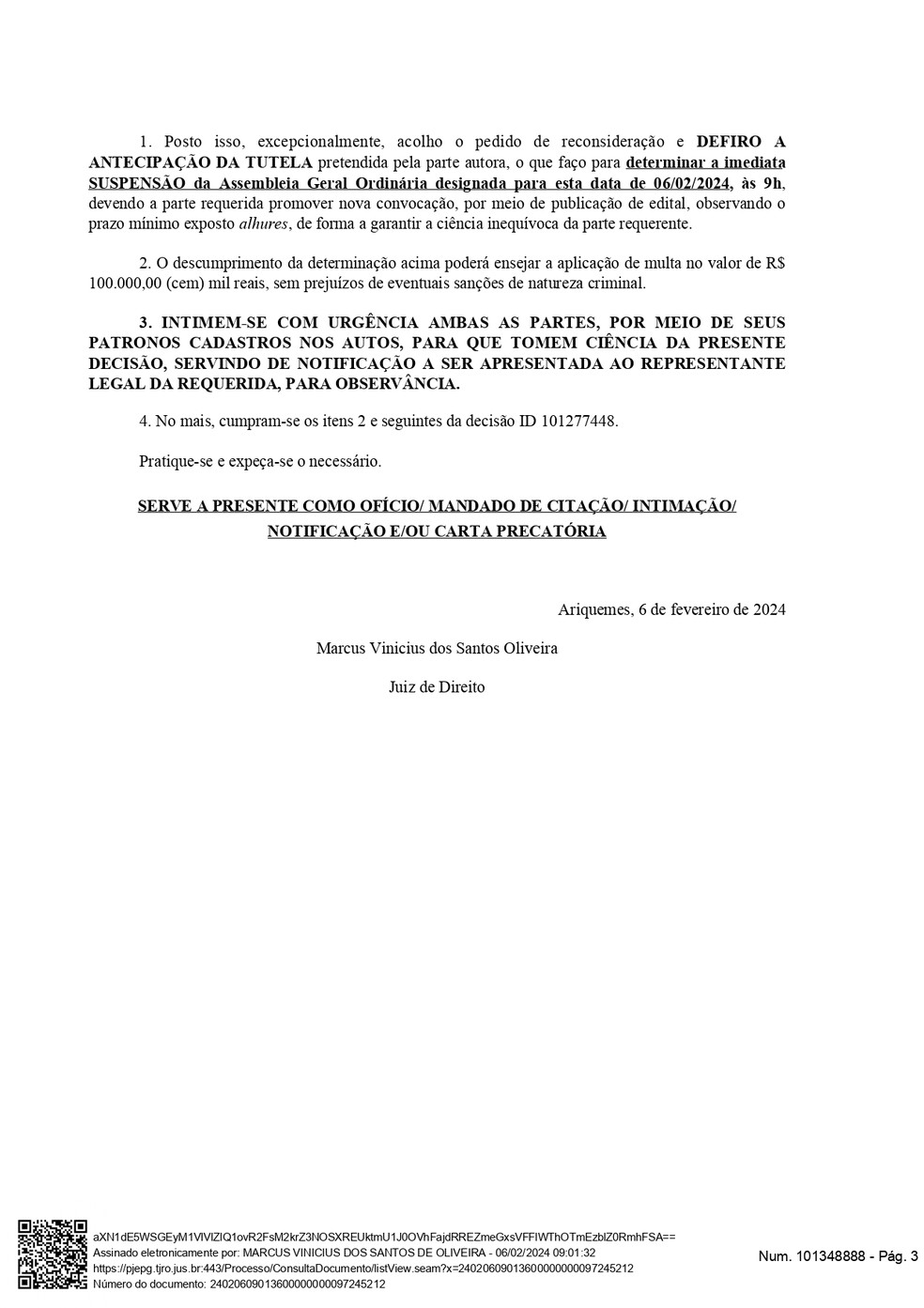 Decisão da Justiça Comum sobre eleição na FFER — Foto: Divulgação