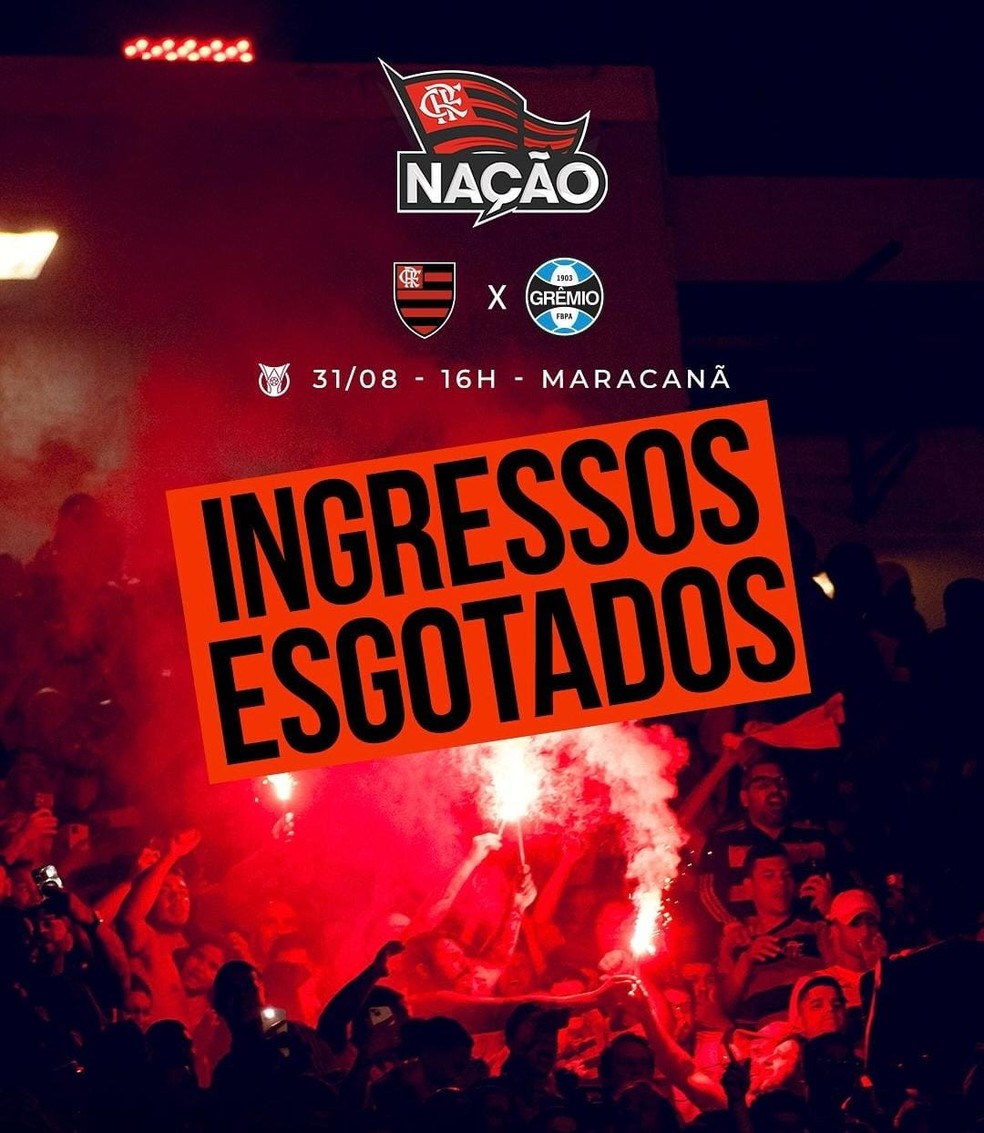 Flamengo anuncia ingressos esgotados contra o Grêmio — Foto: Divulgação / Flamengo