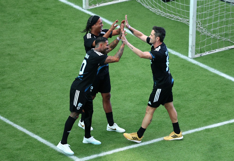 Falcão no evento com Ronaldinho no US Open