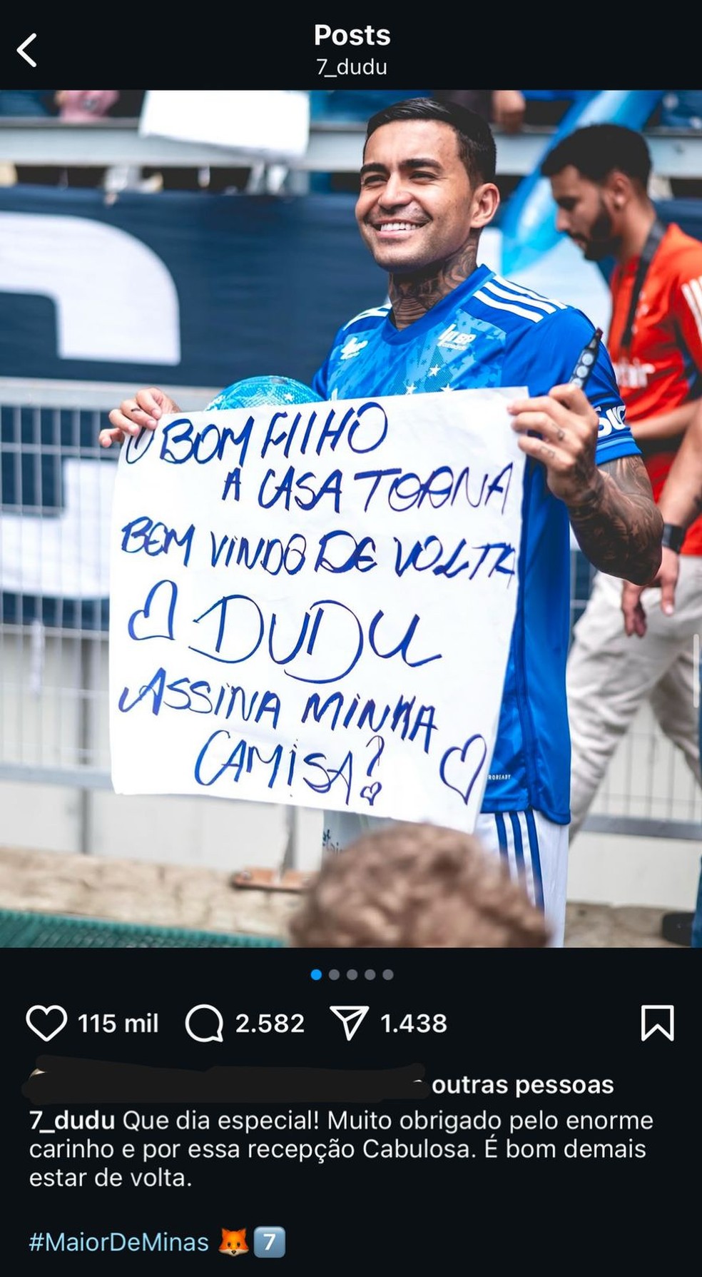 Dudu apagou postagens com a camisa do Cruzeiro — Foto: Reprodução