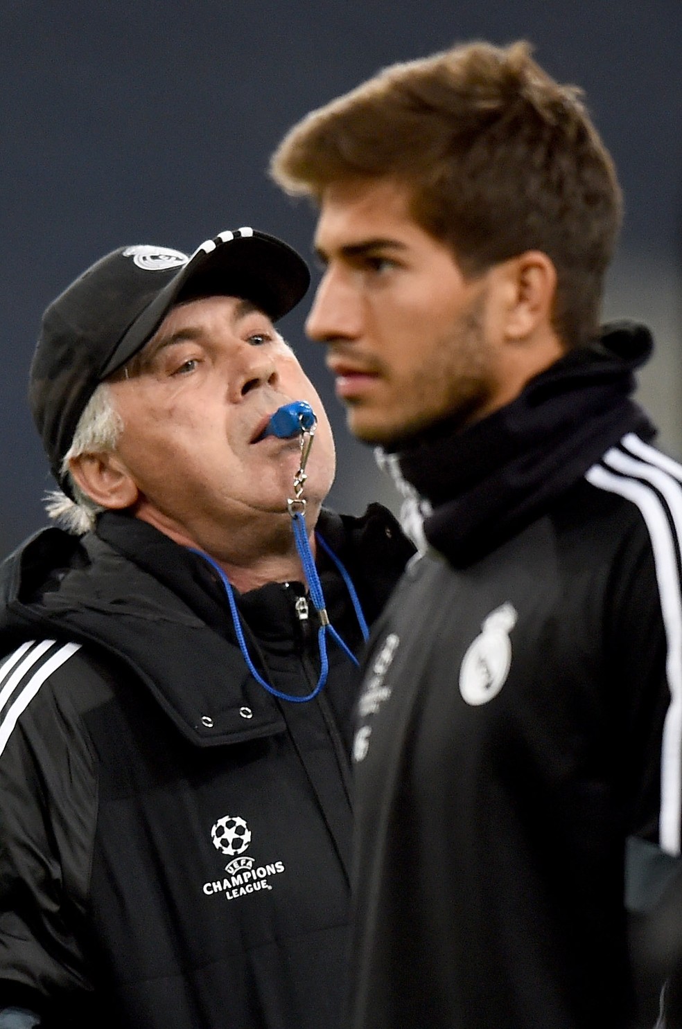 Ancelotti e Lucas Silva, treino Real Madrid — Foto: Getty Images