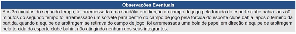Árbitro citou arremesso de sorvete no campo durante Bahia x Flamengo, na Arena Fonte Nova — Foto: Reprodução