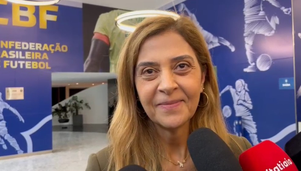 Presidente do Palmeiras, Leila Pereira, após reunião da CBF — Foto: Reprodução