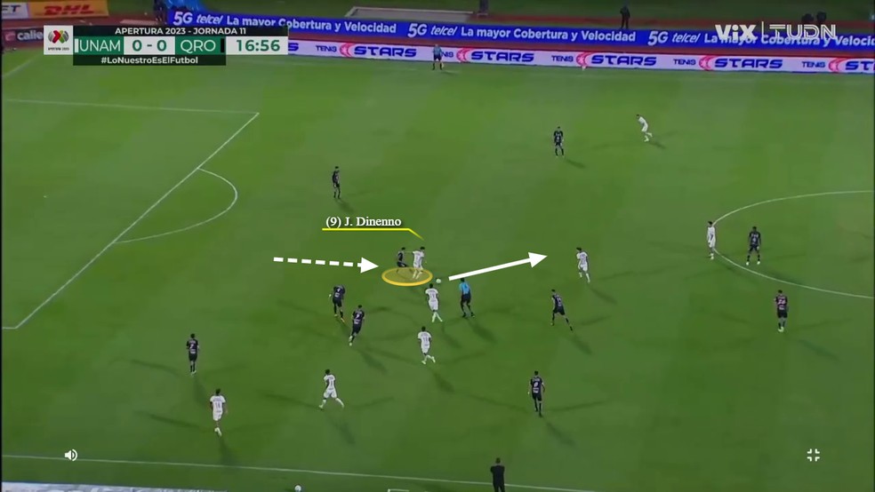 Movimento de recuo para dar apoio aos meio-campistas e fazer tabelas, triangulações. Não fica só preso aos últimos metros do campo — Foto: Rodrigo Coutinho