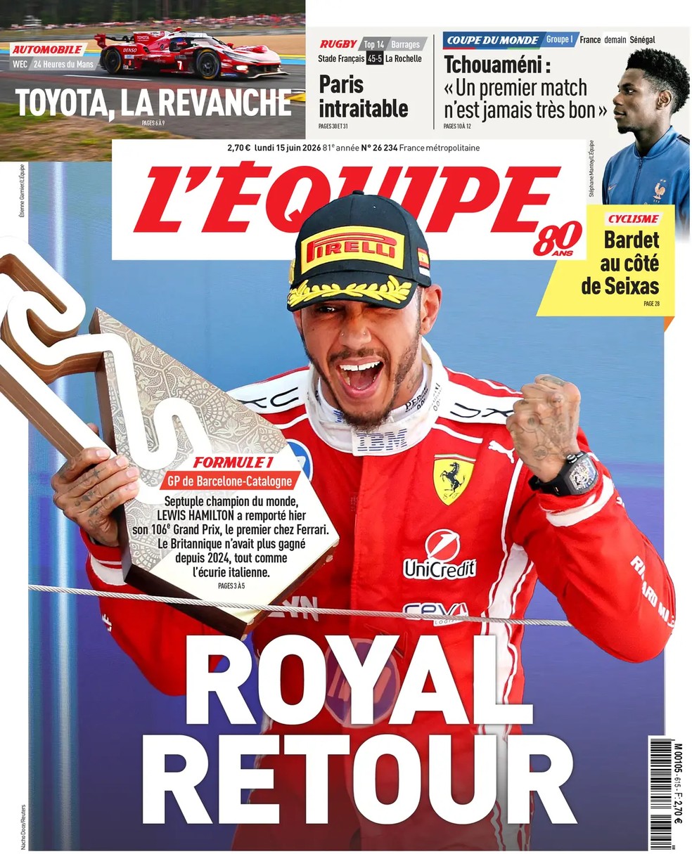 Capa do L'Equipe - Hamilton Ferrari