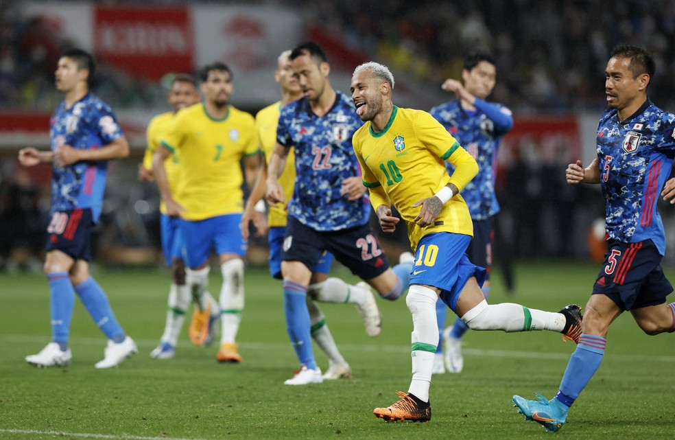 Neymar marcou o gol da vit&oacute;ria em amistoso com o Jap&atilde;o em 2022 &mdash; Foto: Reuters