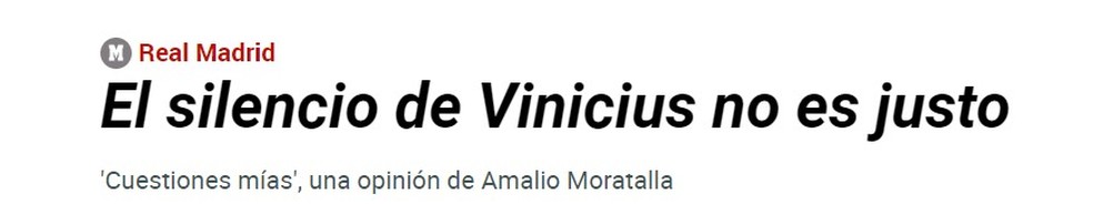 Jornal detona silêncio de Vini Jr. em renovação com o Real Madrid — Foto: Reprodução/Marca