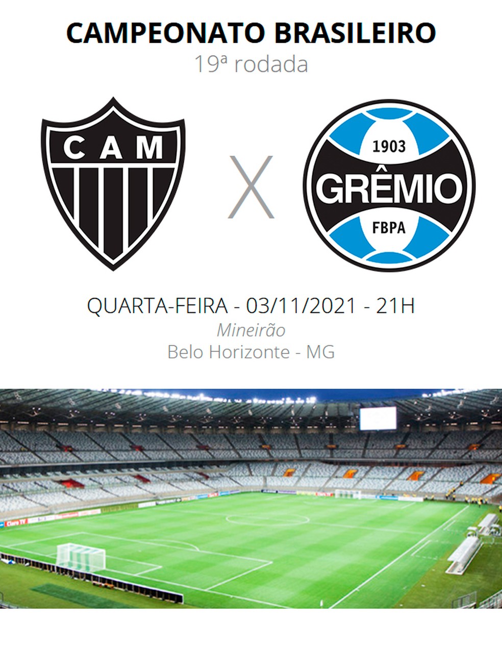 Grêmio x Atlético-MG: onde assistir ao jogo pelo Brasileirão