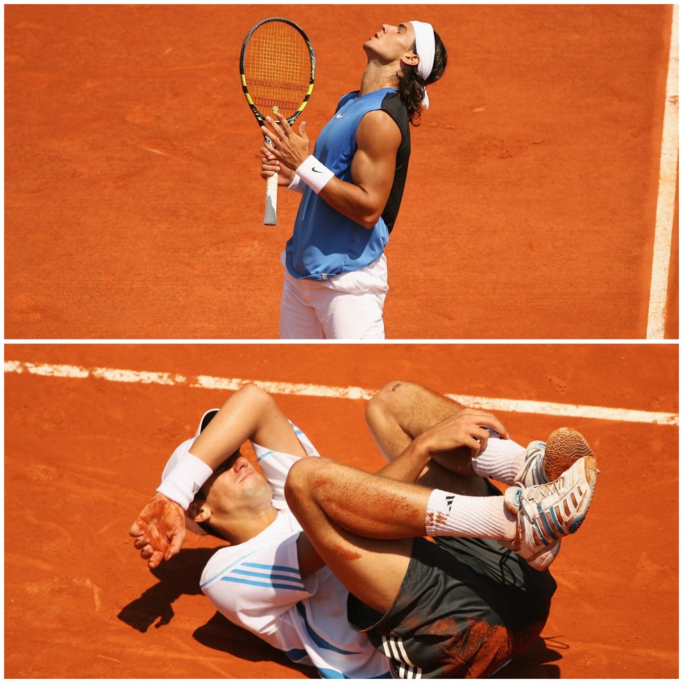 Djokovic é atingido nas pernas por smash à queima-roupa quando