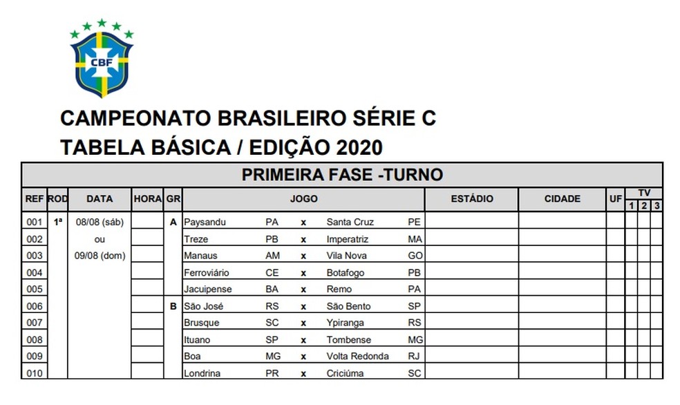 CBF divulga tabela de jogos do Bahia no Brasileirão 2020