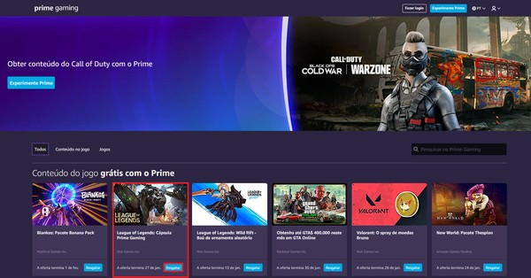 Prime Gaming anuncia sorteio de RP e itens exclusivos para o