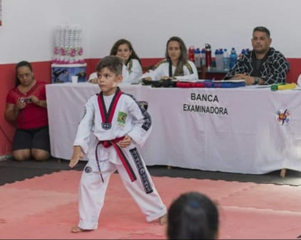 Byan Azevedo durante exame de faixa  — Foto: Arquivo pessoal/Levy Azevedo