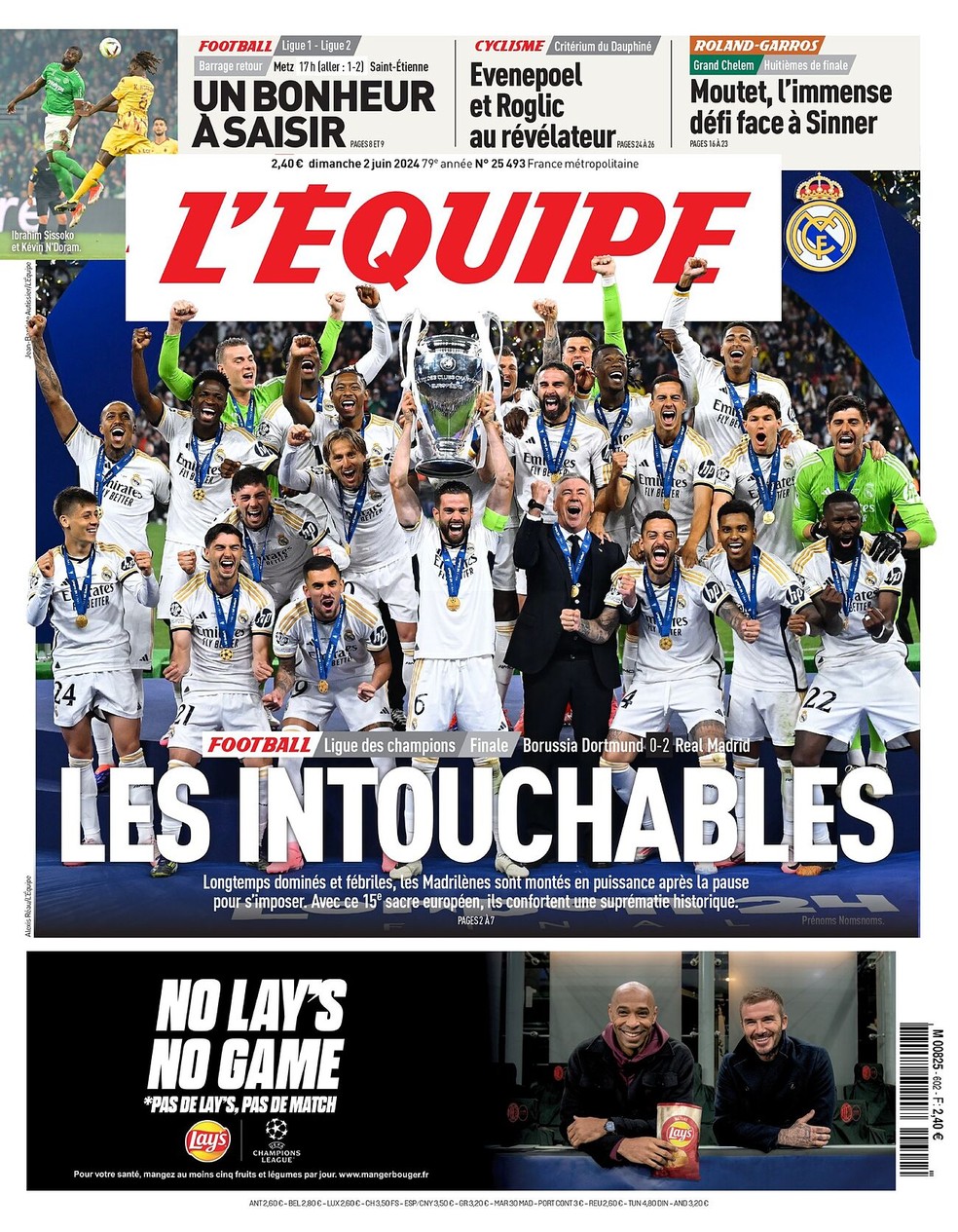 Capa do L'Equipe do título do Real Madrid — Foto: Reprodução/L'Equipe