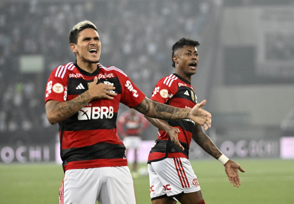 Pedro e Bruno Henrique se entenderam bem em Botafogo x Flamengo — Foto: André Durão