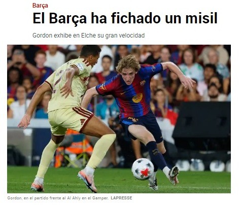 Jornais espanhóis exaltam estreia de Gordon pelo Barcelona: "Um míssil"