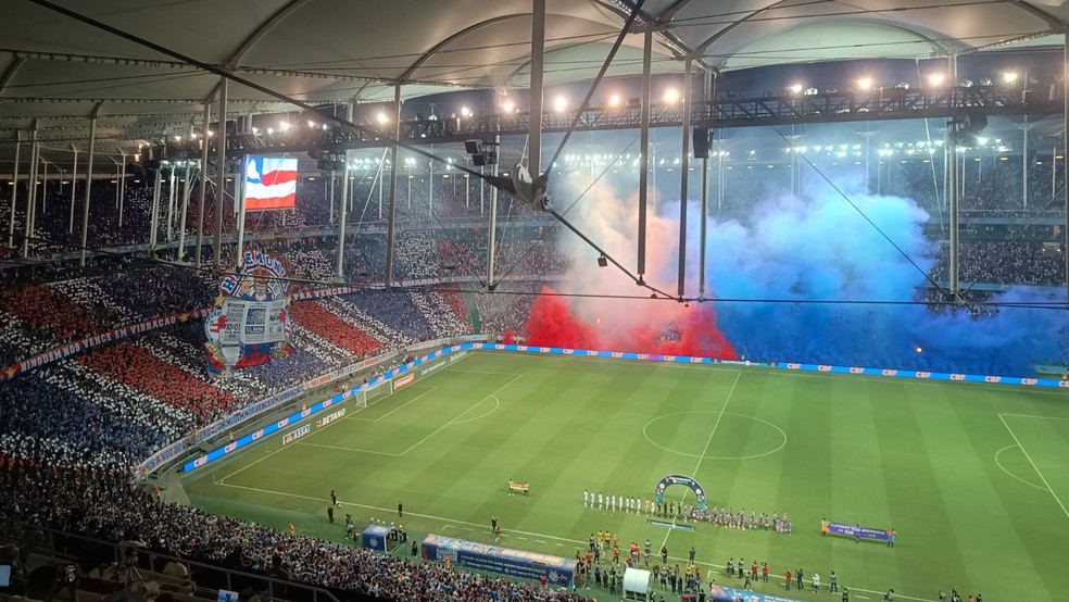 Torcida do Bahia faz mosaico na Fonte Nova — Foto: Samara Figueiredo/ge