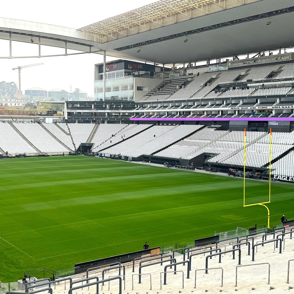 Neo Química Arena, do Corinthians, é preparada para receber jogo da NFL — Foto: Reprodução