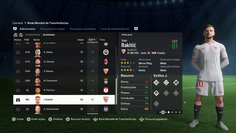 Rakitic no modo carreira do FC 24 — Foto: Reprodução/EA Sports