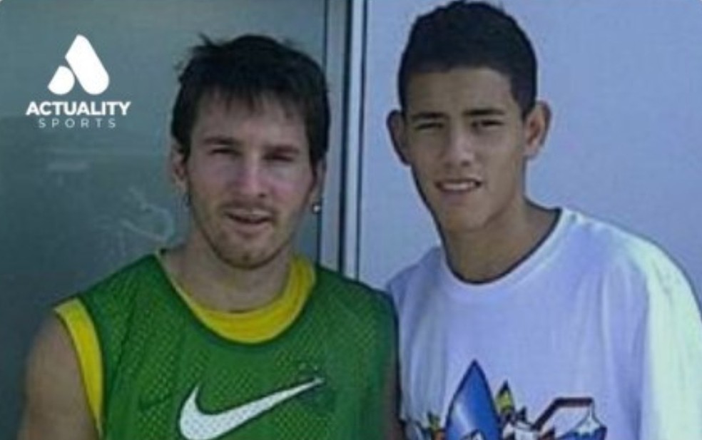 Messi e Sanabria nos tempos de Barcelona — Foto: Reprodução